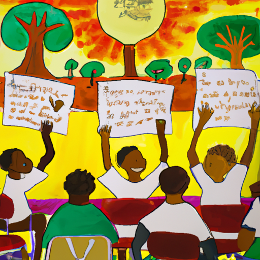 painting of 3rd grade students enjoying writing poetry in a classroom 
