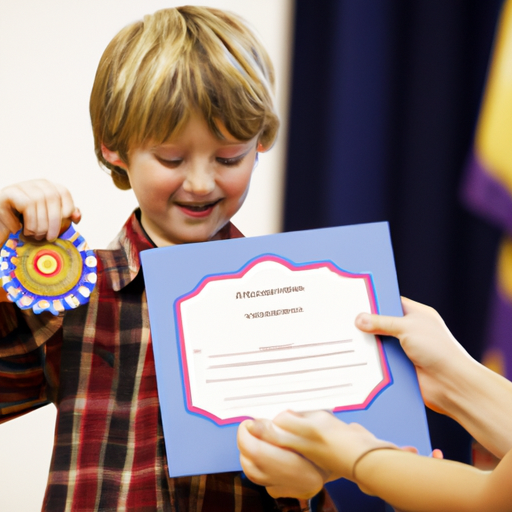 a photo of elementary student receiving an award
