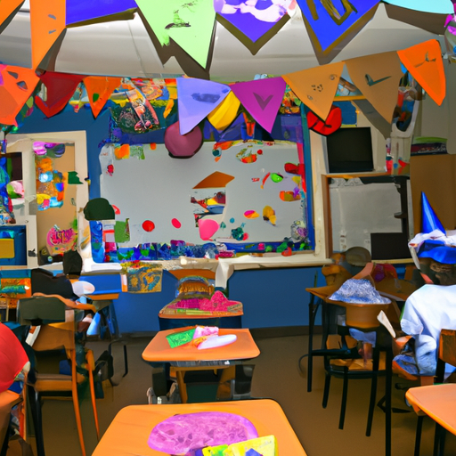a photo of a single 2nd grade classroom with students having an end of year celebration